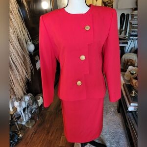 Le Suit Red Jacket & Skirt Set